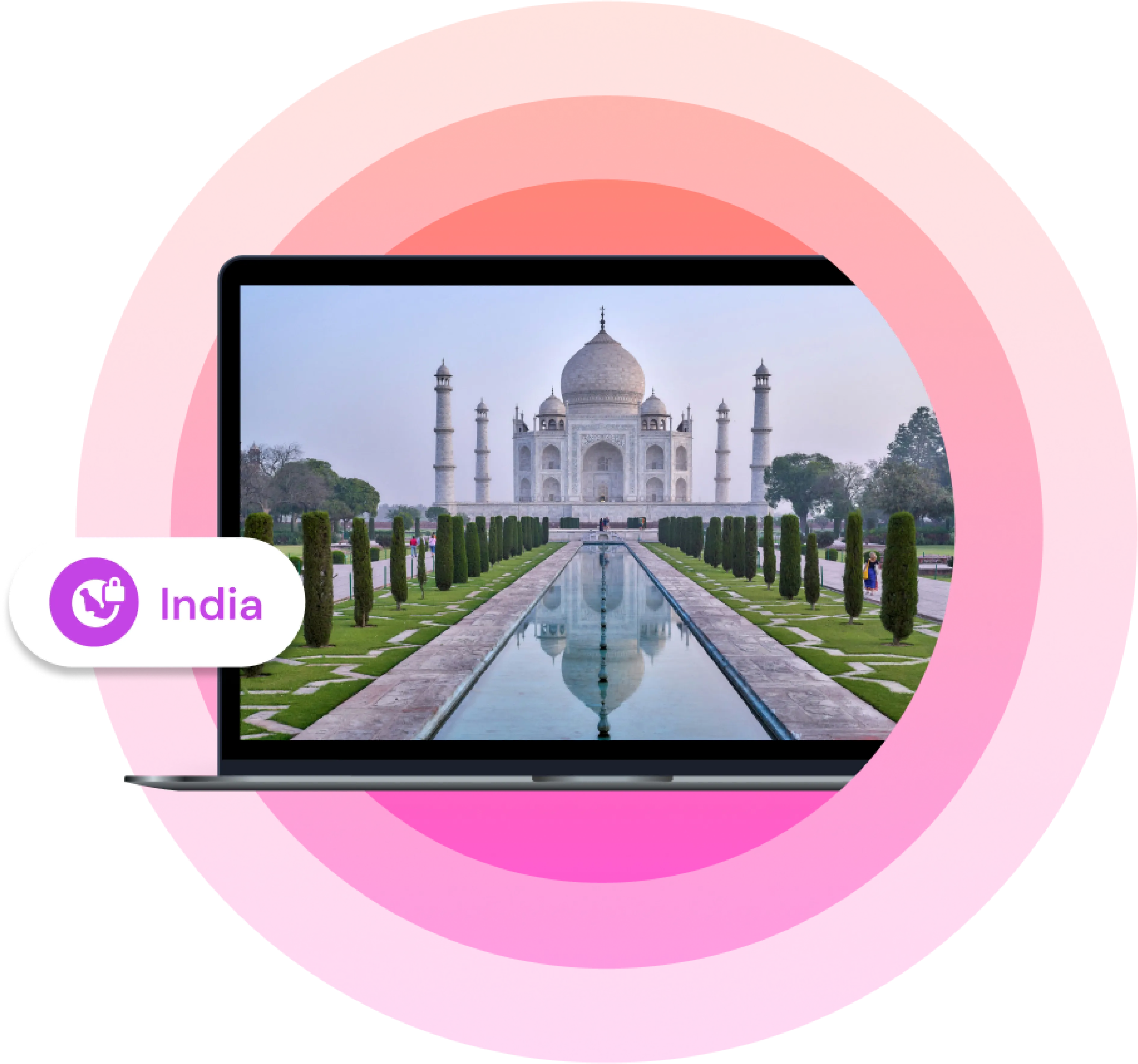 Laptop image with Indian TajMahal on a wallpaper